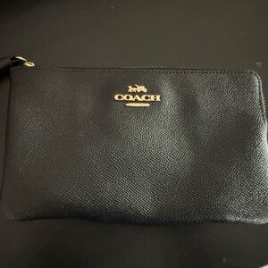 Coach Black Leather Wristlet with Gold Accents
